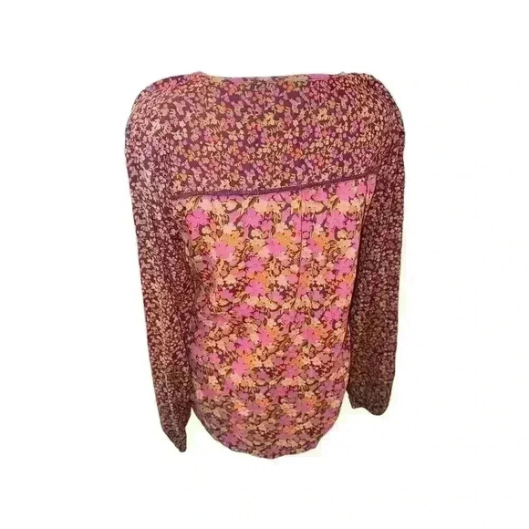 prAna Womens Floral Boho Peasant Tasseled Blouse Long Sleeve Top Pink Small - Picture 6 of 9